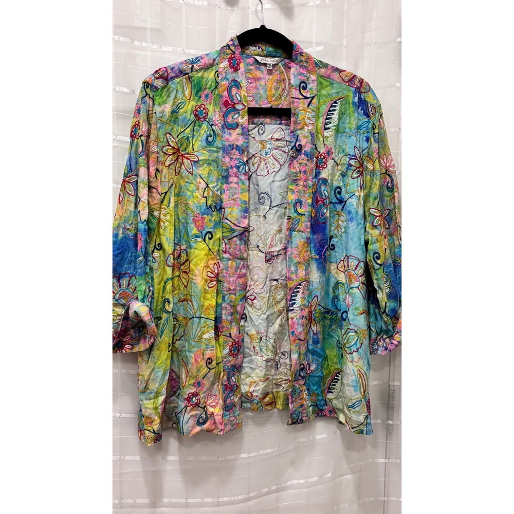 John Mark Floral Embroidered Open Front Cardigan Jacket Multicolor PXL Viscose